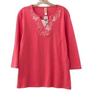Decorated Originals Embroidered Butterfly 3/4 Sleeve Tee Embellished Size L